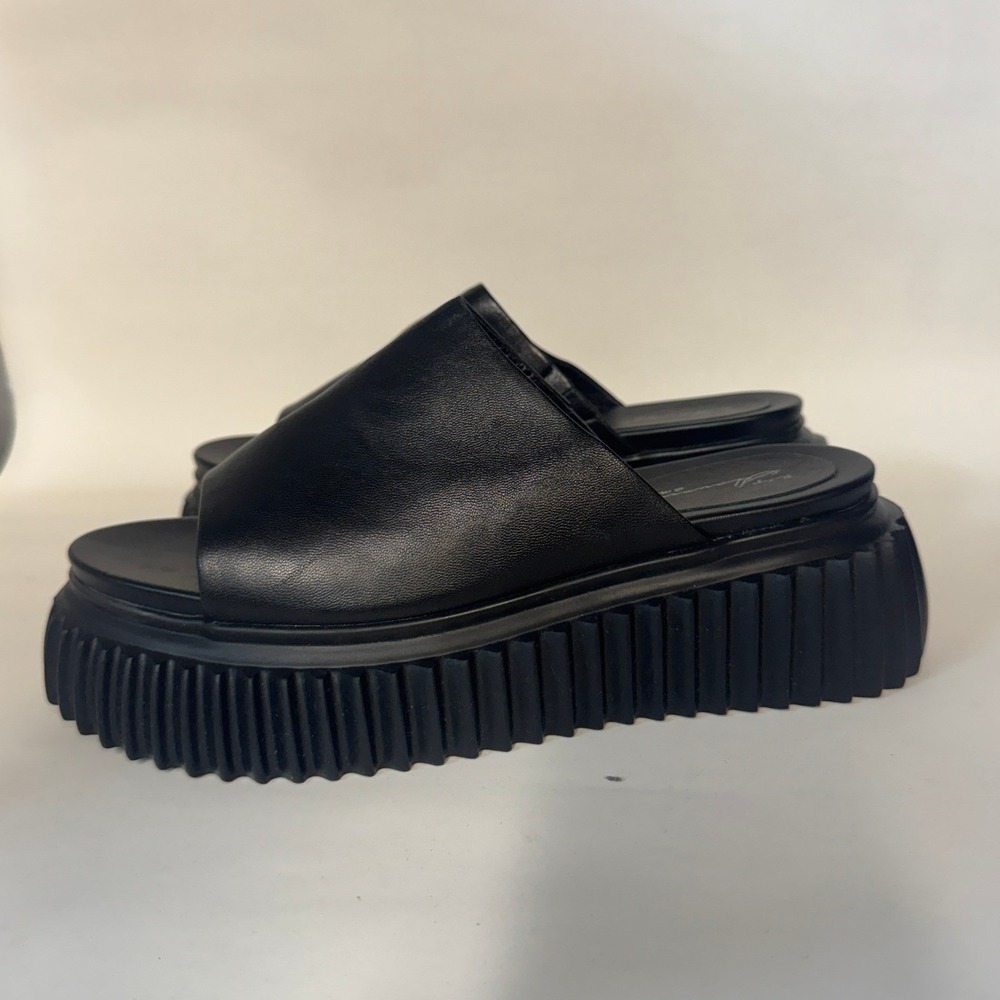Vintage Havana Ruth Black Leather Chunky Platform Slide Sandals Womens Size 9
